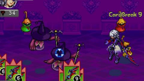 Fighting a battle as Riku in Kingdom Hearts Chain of Memories (GBA)