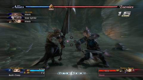 Fighting a battle in a cave in The Last Remnant (2009)