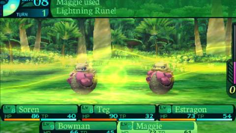 Fighting a battle in Etrian Odyssey 4 Legends of the Titan (3DS)