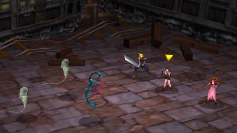 Fighting a battle in Final Fantasy 7 (1997)