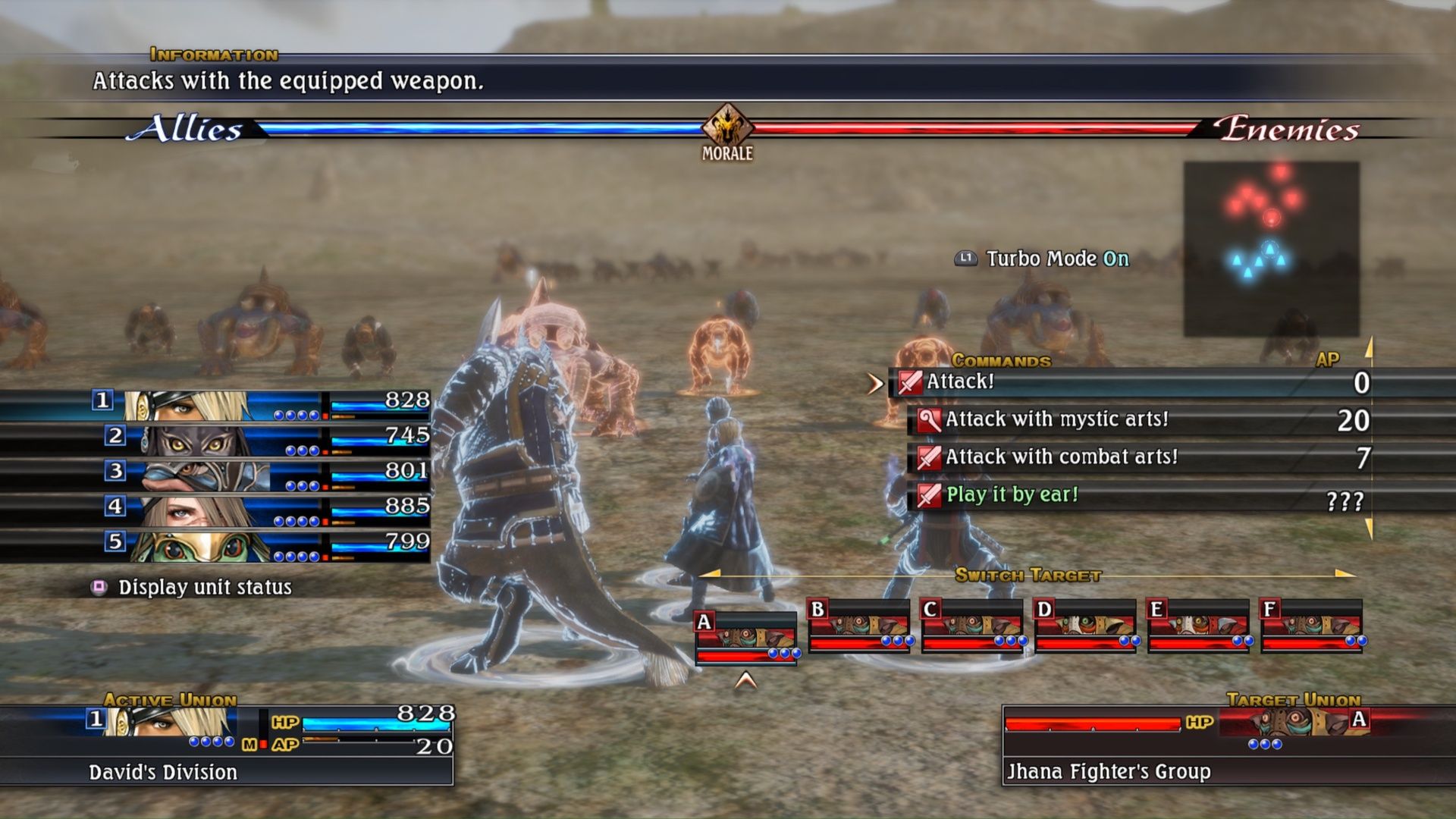 Fighting a battle on a battlefield in The Last Remnant (2009)