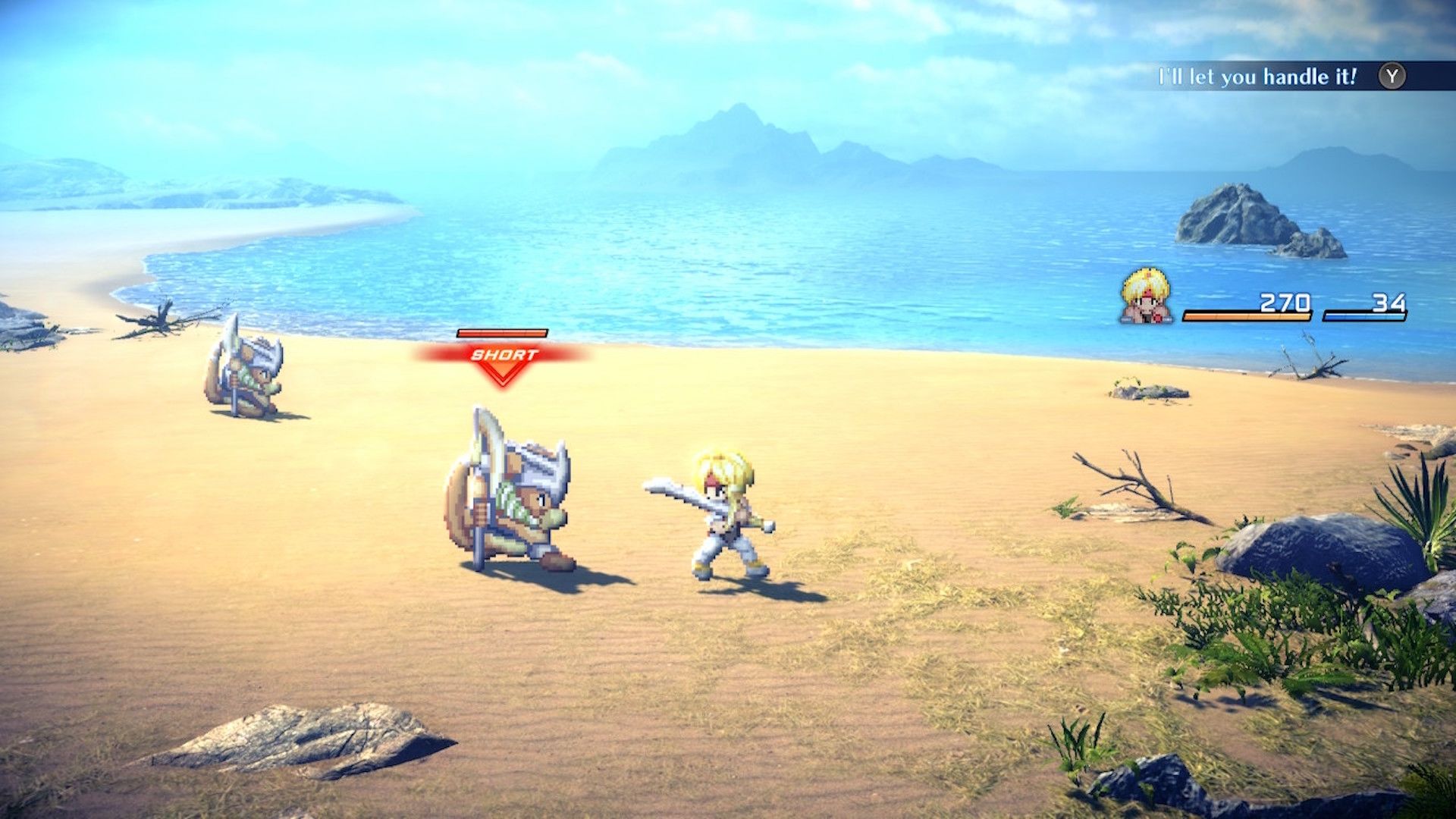 Fighting a battle on a beach in Star Ocean The Second Story R (2023)