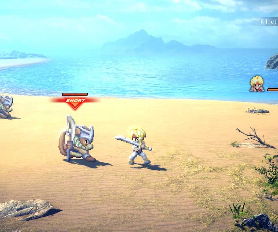 Fighting a battle on a beach in Star Ocean The Second Story R (2023)