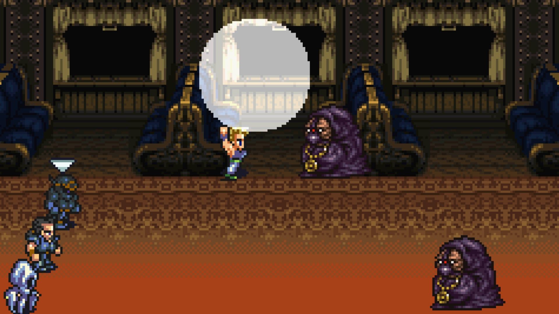 Fighting a battle on a train in Final Fantasy 6 (SNES)