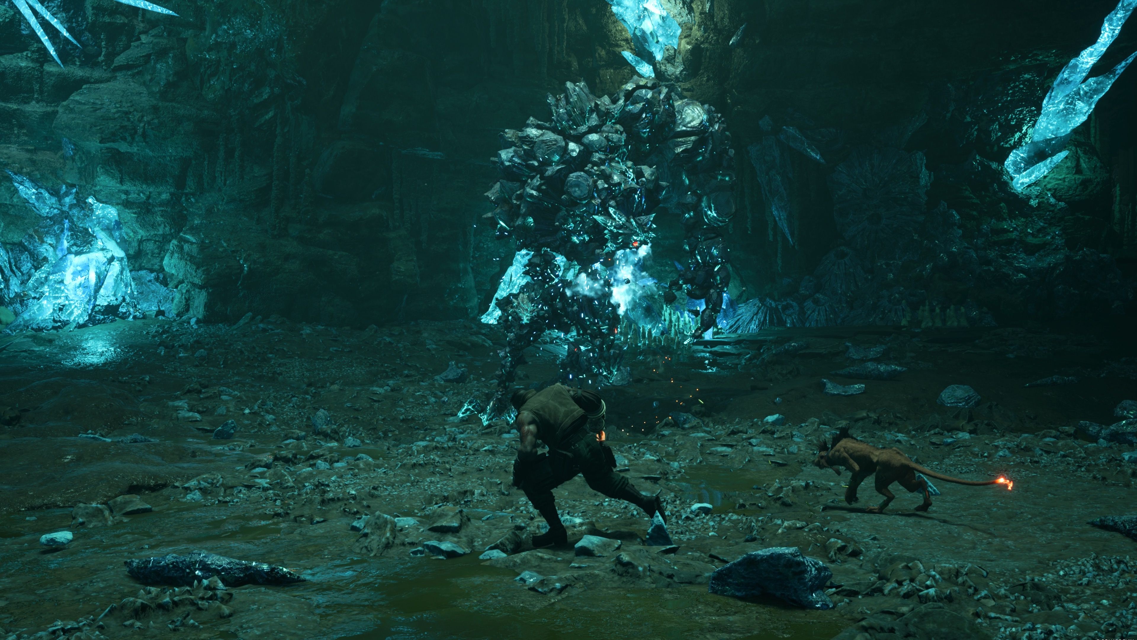 Fighting a boss as Barret in Final Fantasy 7 Rebirth