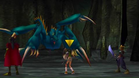 Fighting a boss battle in Final Fantasy 7 (1997)
