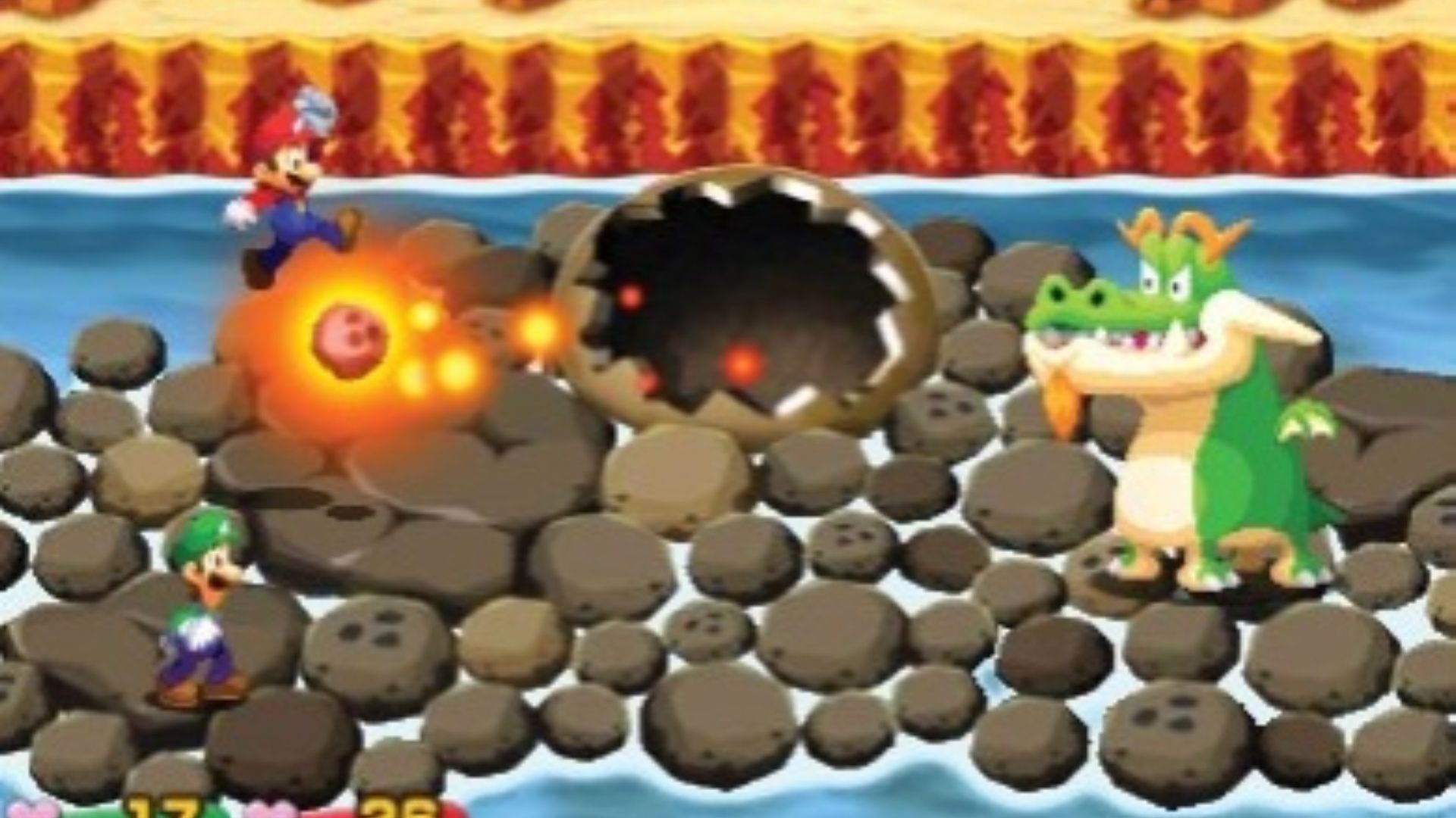 Fighting a boss battle in Mario & Luigi Superstar Saga Bowser's Minions (2017)