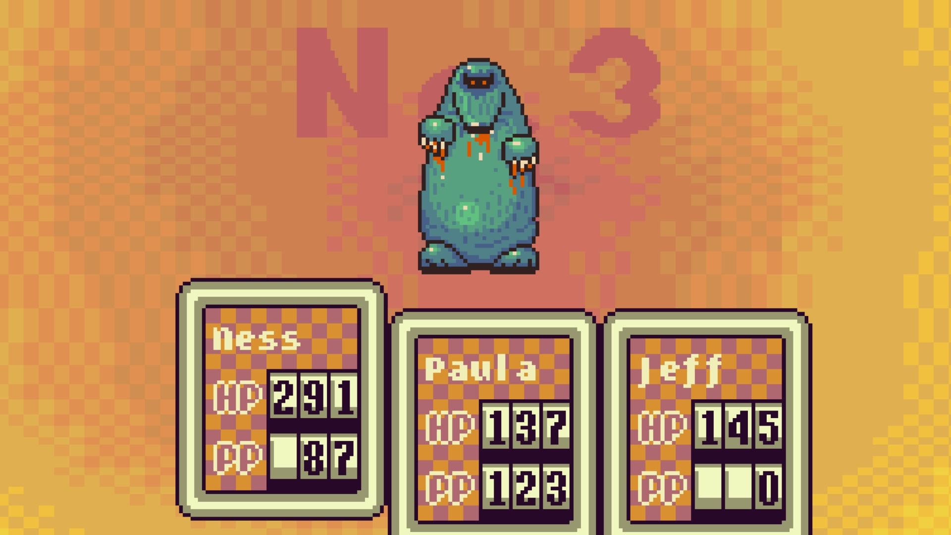 Fighting a mole in battle in EarthBound (1995)