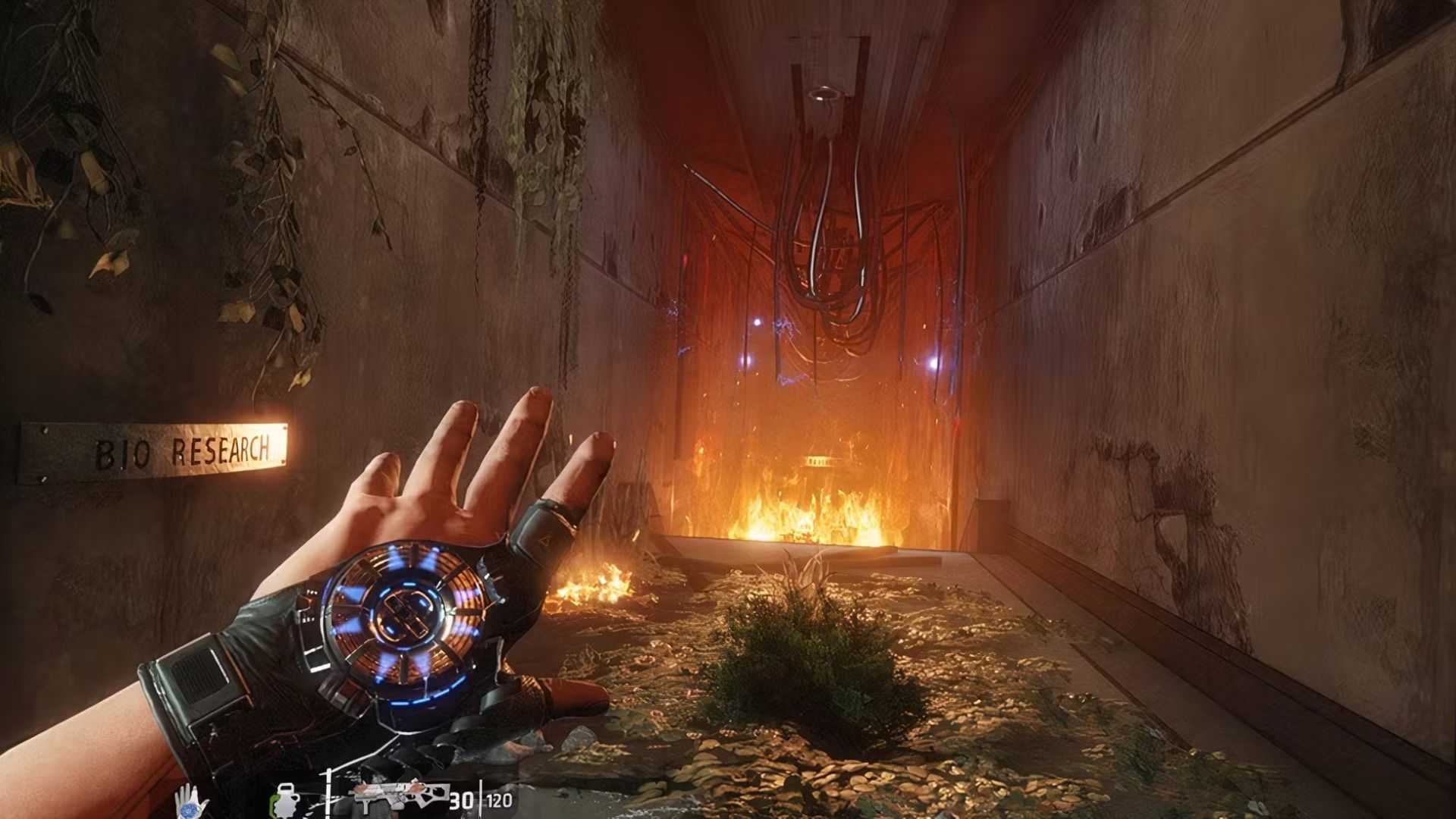 Aksi tembak-menembak di Titanfall 2 dengan api yang berkobar.