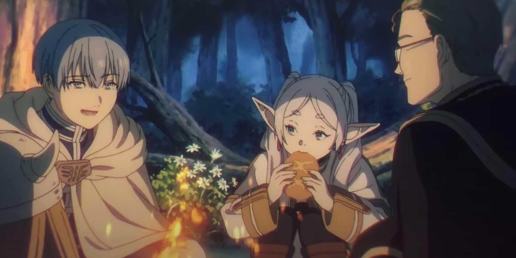 Frieren, Himmel, and Heiter have dinner together.