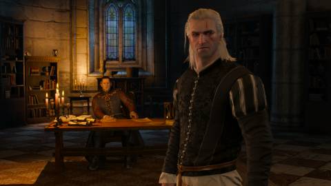 Geralt in a throne room in The Witcher 3 Wild Hunt (2015)