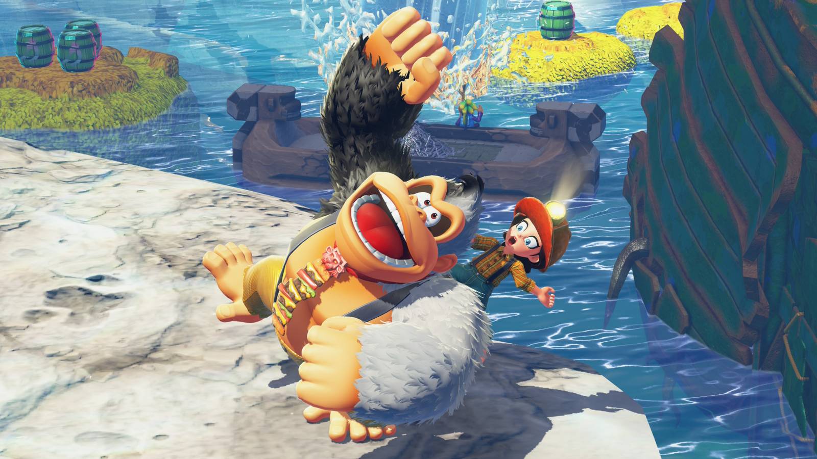 Gray DK and Miner Pauline shaking in Donkey Kong Bananza