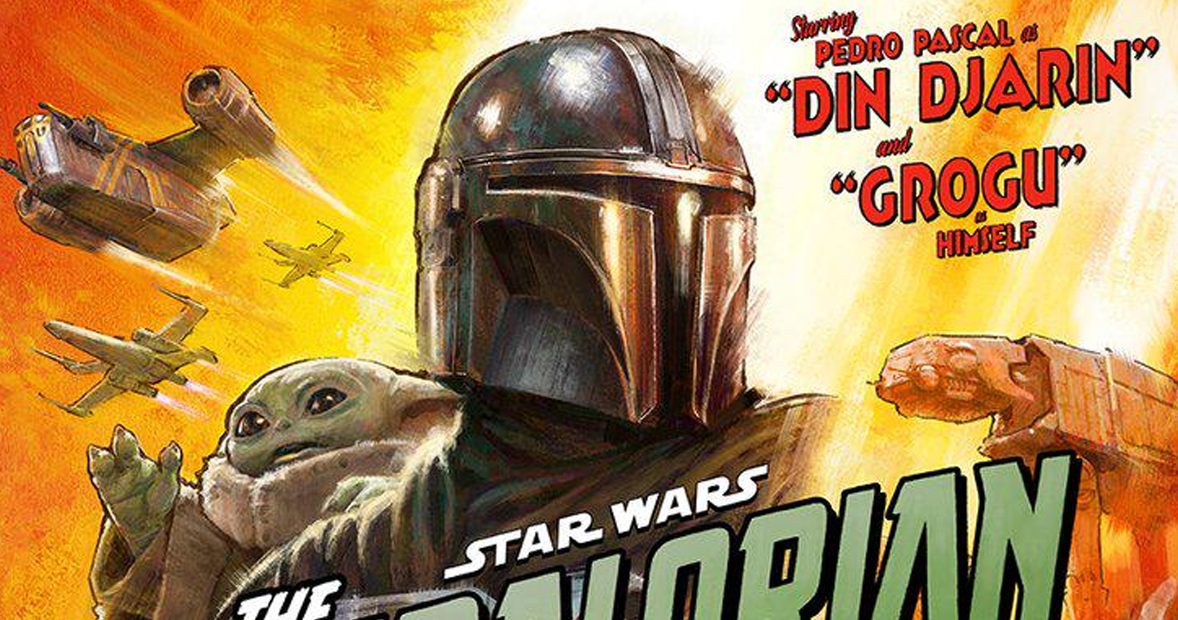 Grogu and Madalorian in Star Wars The Mandalorian and Grogu poster