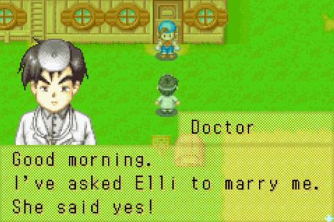 Doctor tells the player he's getting married to Elli in Harvest Moon: Friends of Mineral Town