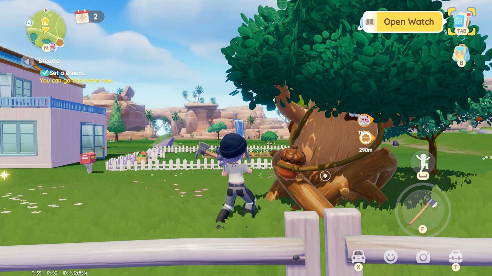 Use the Pickaxe to collect Roaming Oak Timber in Heartopia