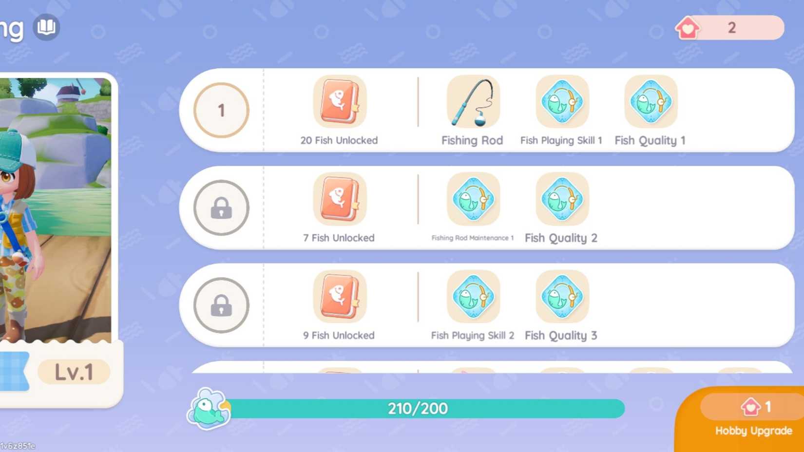 Upgrading the Fishing Hobby in the Hobby app in Heartopia