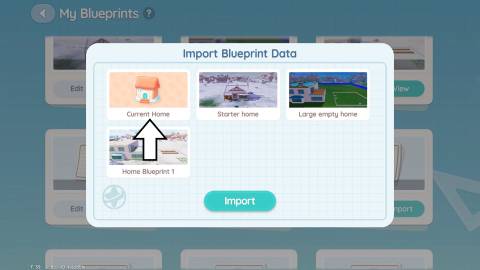 Choosing to import your current home onto a new blueprint in Heartopia's blueprint app