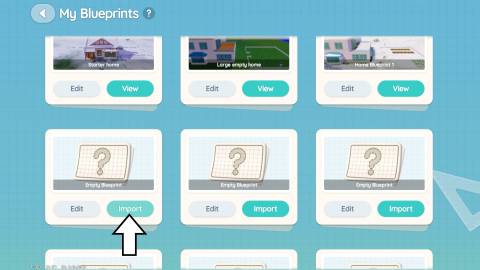 The import button on one of the unused blueprints in the Heartopia blueprint app