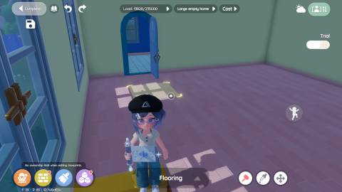 A player customizing their floor to be pink wood in Heartopia
