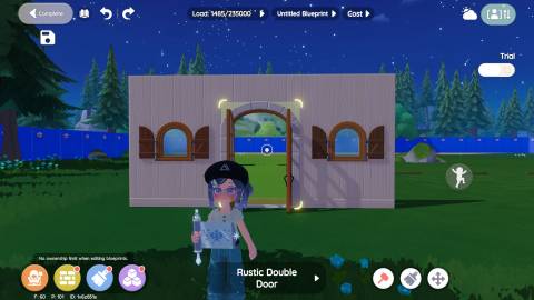 Placing down a wall with two windows and a door in Heartopia's build mode