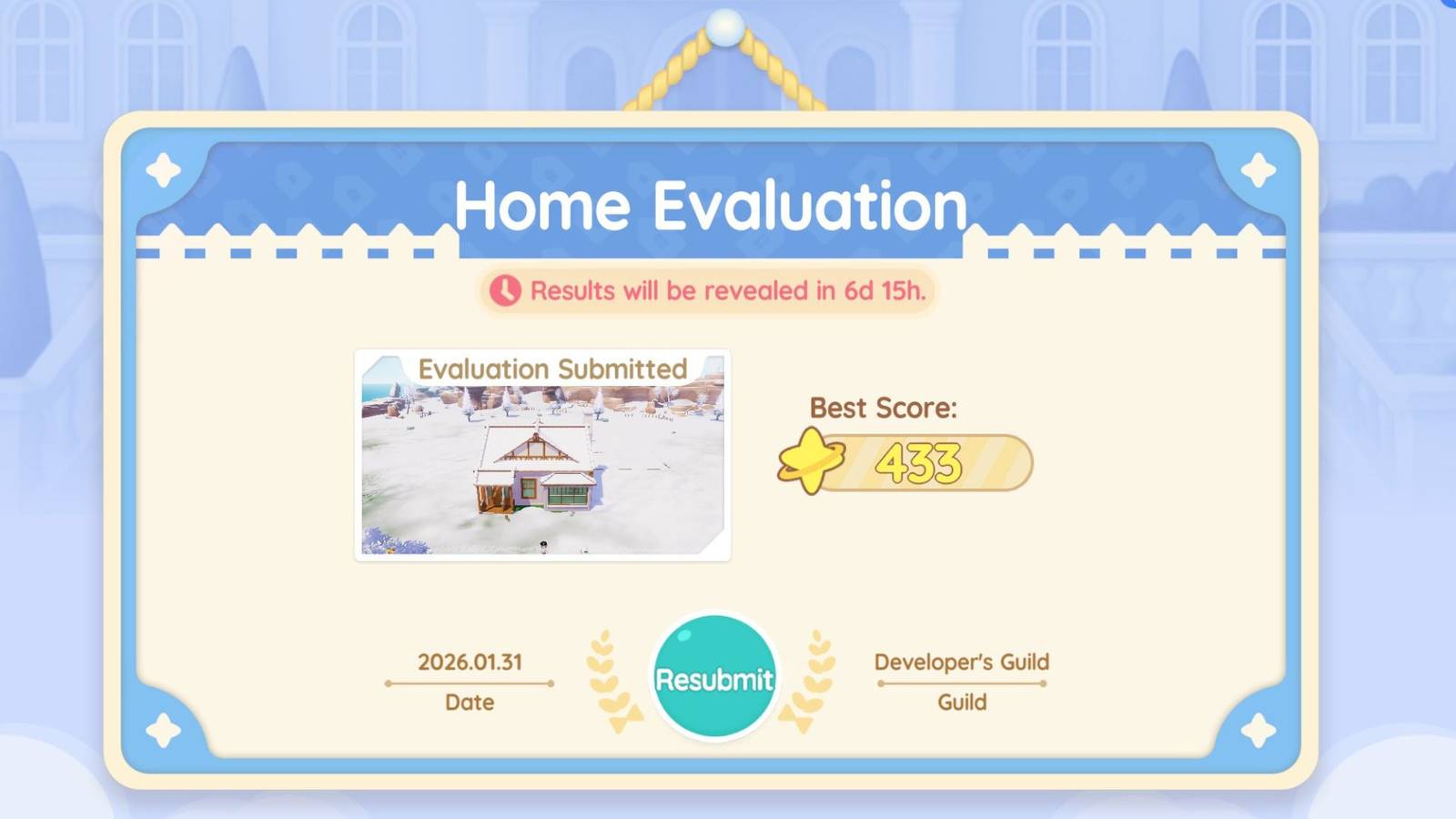 A submitted Home Evaluation in Heartopia