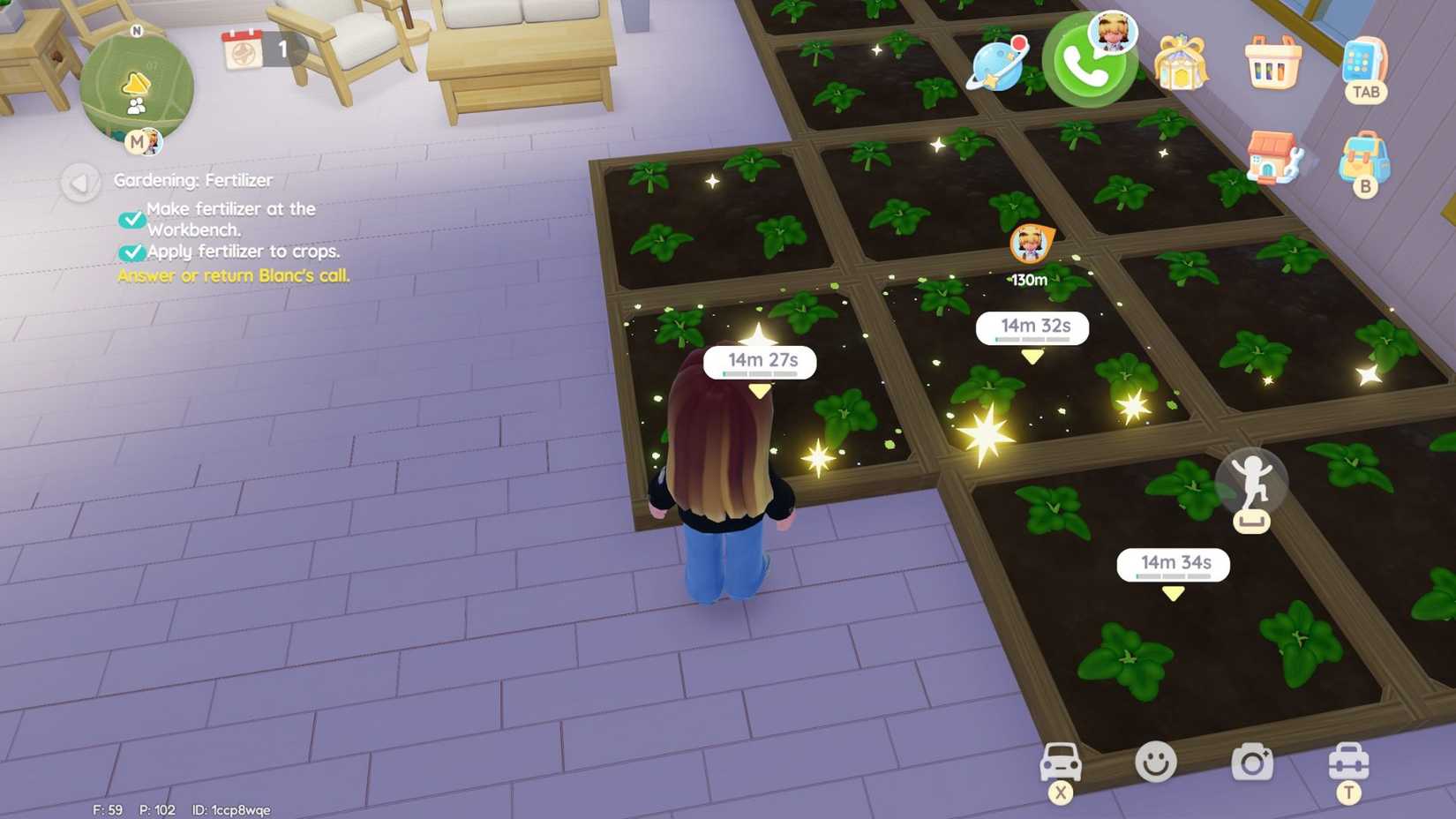 A plot of two crops being fertilized in Heartopia