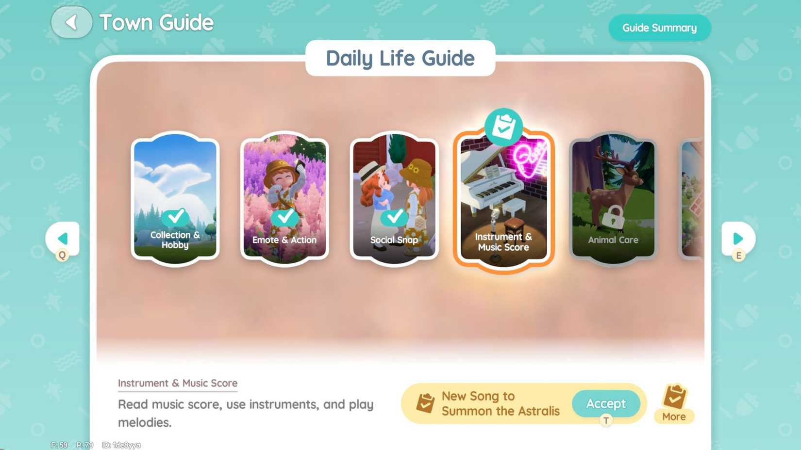 The Instrument and Music Score section leading to the quest New Song to Summon the Astralis in Heartopia's Daily Life Guide