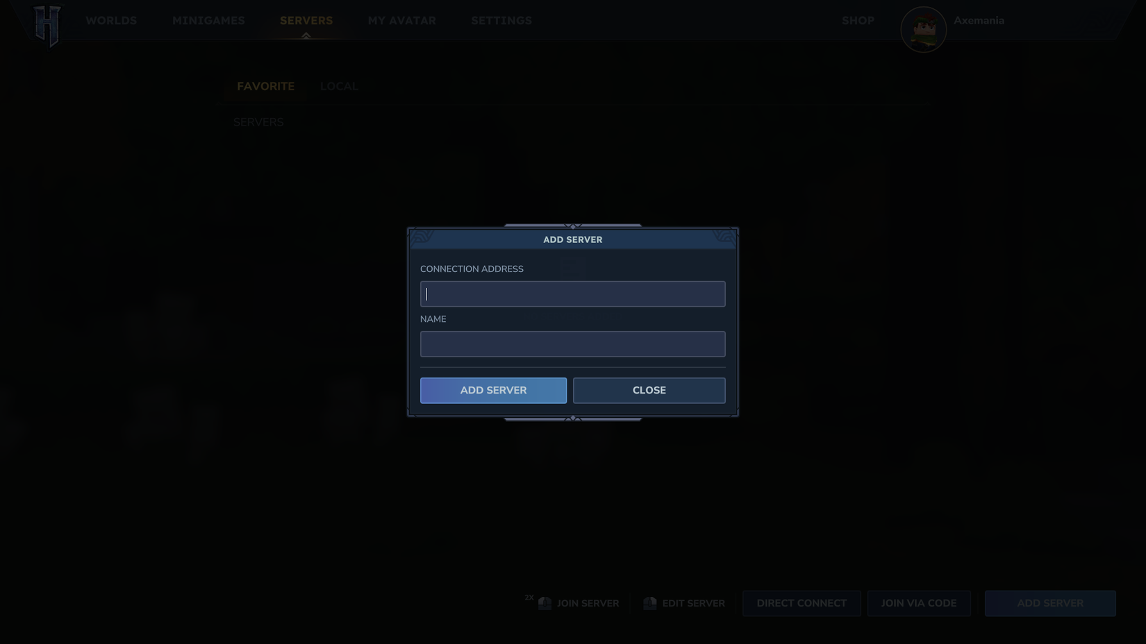 Hytale Add Server screen