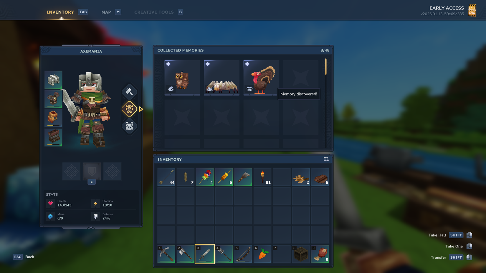Hytale Memories inventory