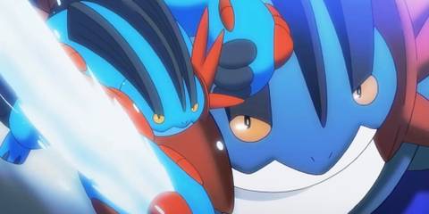 Mega Swampert battling in the ORAS trailer.