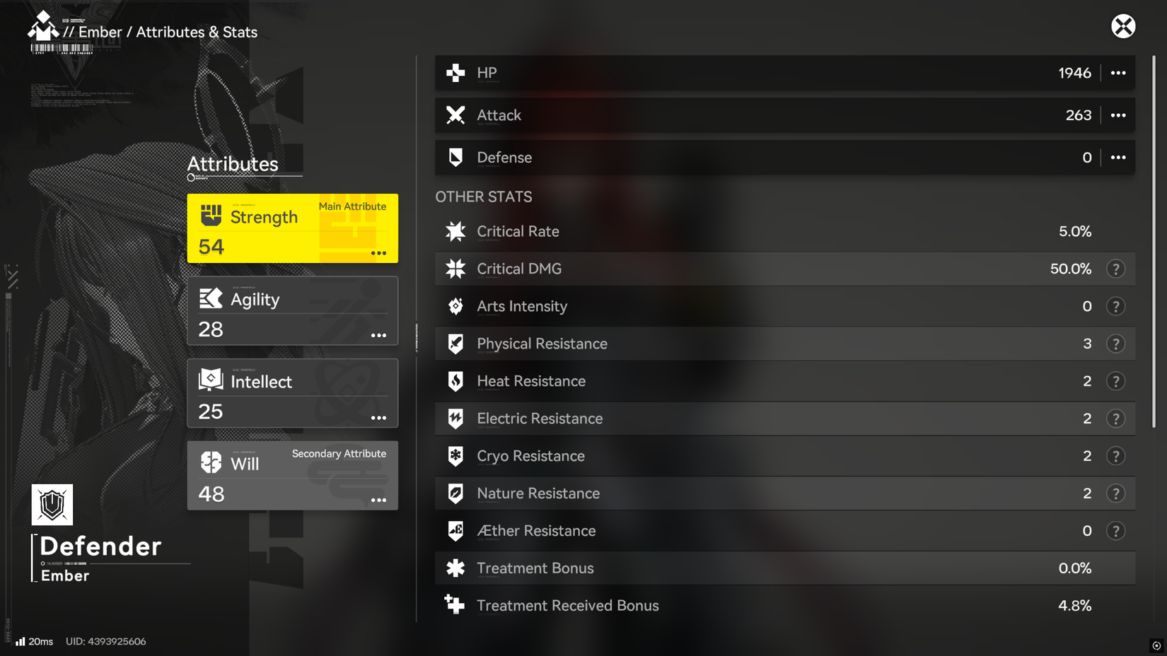 Arknights Endfield Character Stats Screen