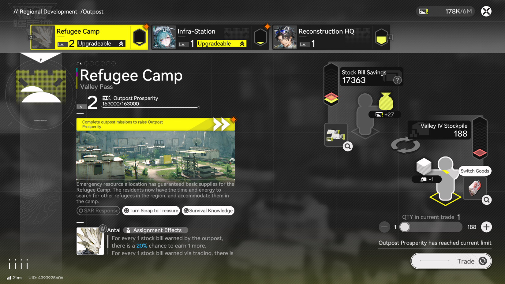 Arknights Endfield Refugee Camp Outpost menu