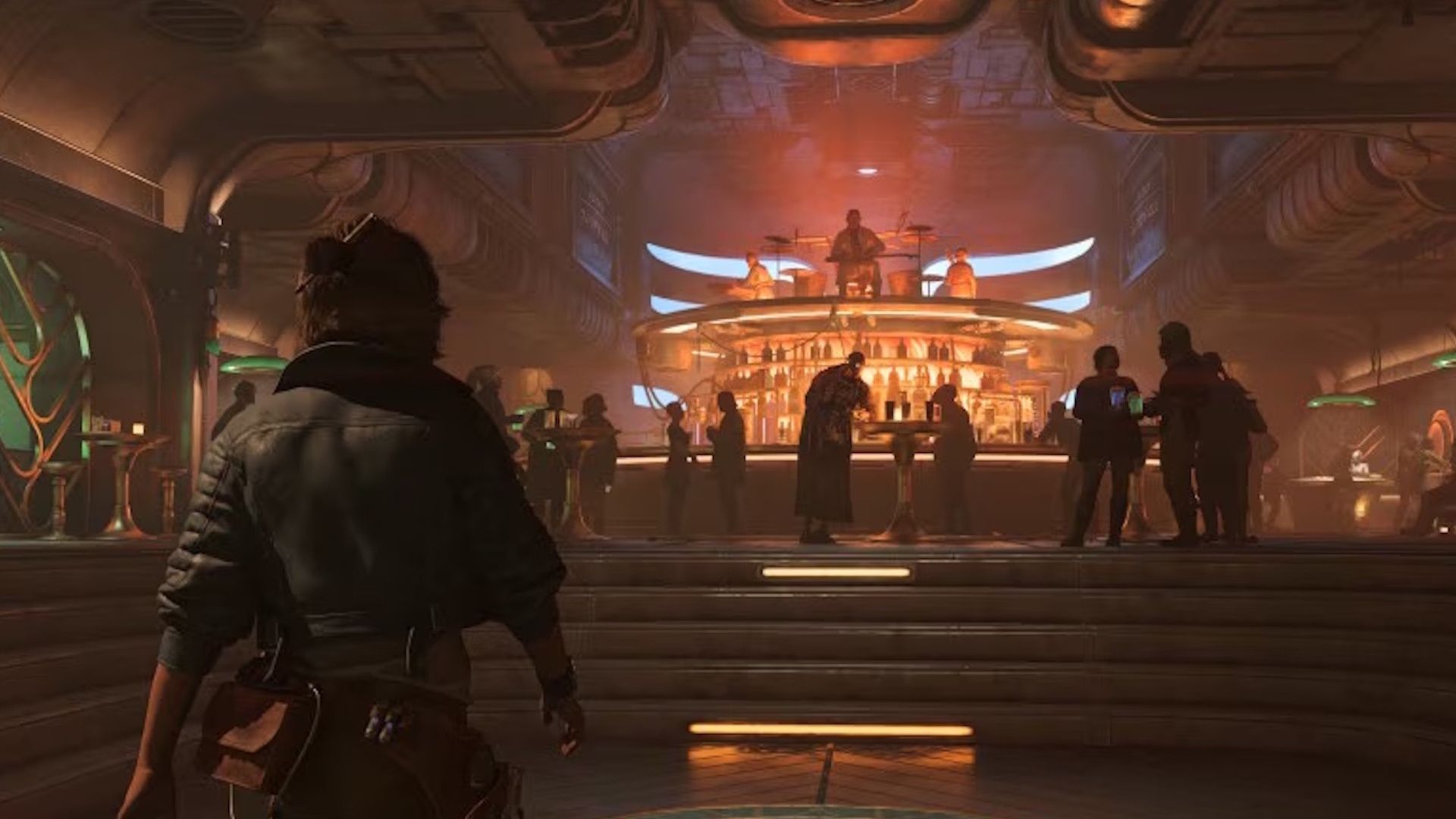 Kay Vess Walking Towards A Crowded Bar In Starwars Outlaws