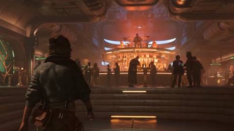 Kay Vess Walking Towards A Crowded Bar In Starwars Outlaws