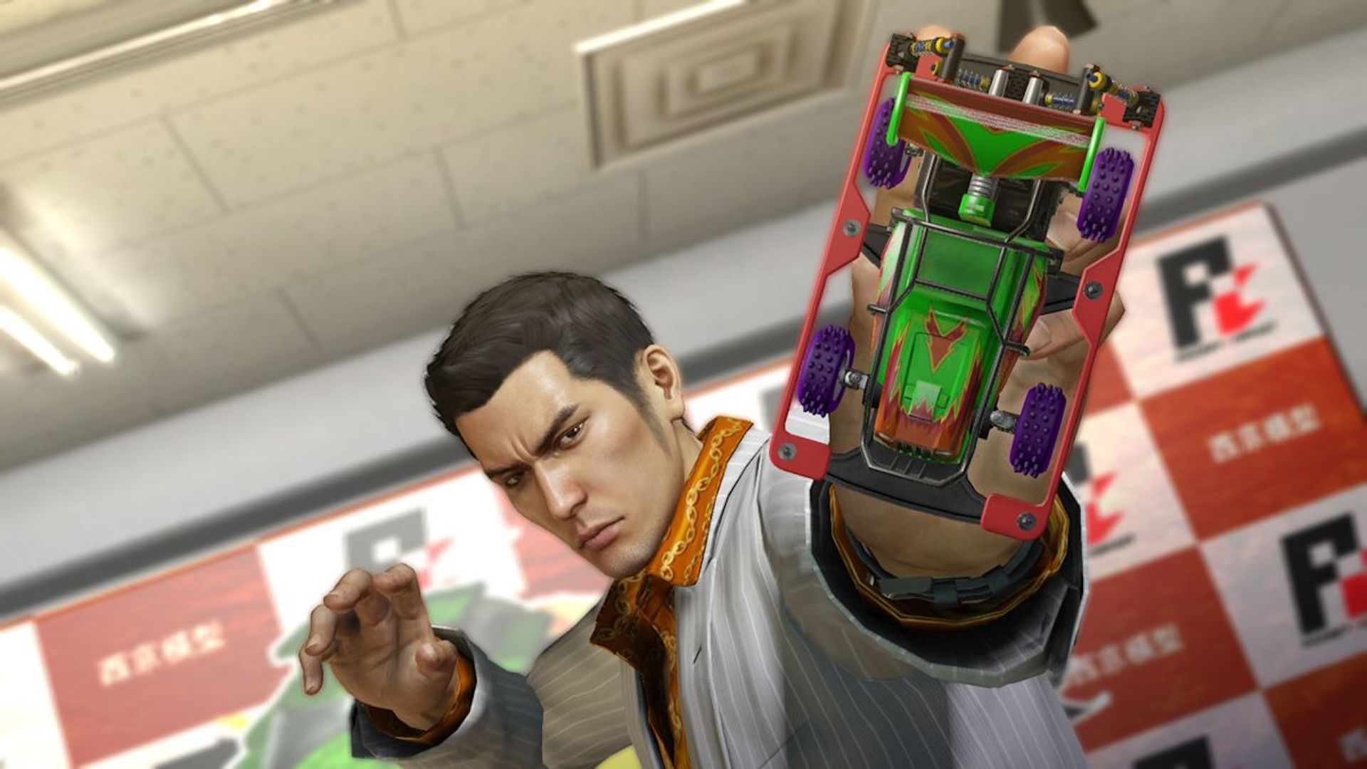 Kazuma with a stock car in Yakuza 0 (2015)
