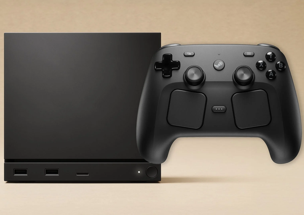 An Image of the Steam Machine and the Steam Controller