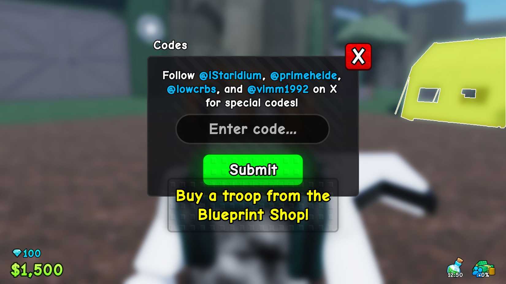 Make a Military Army the codes tab