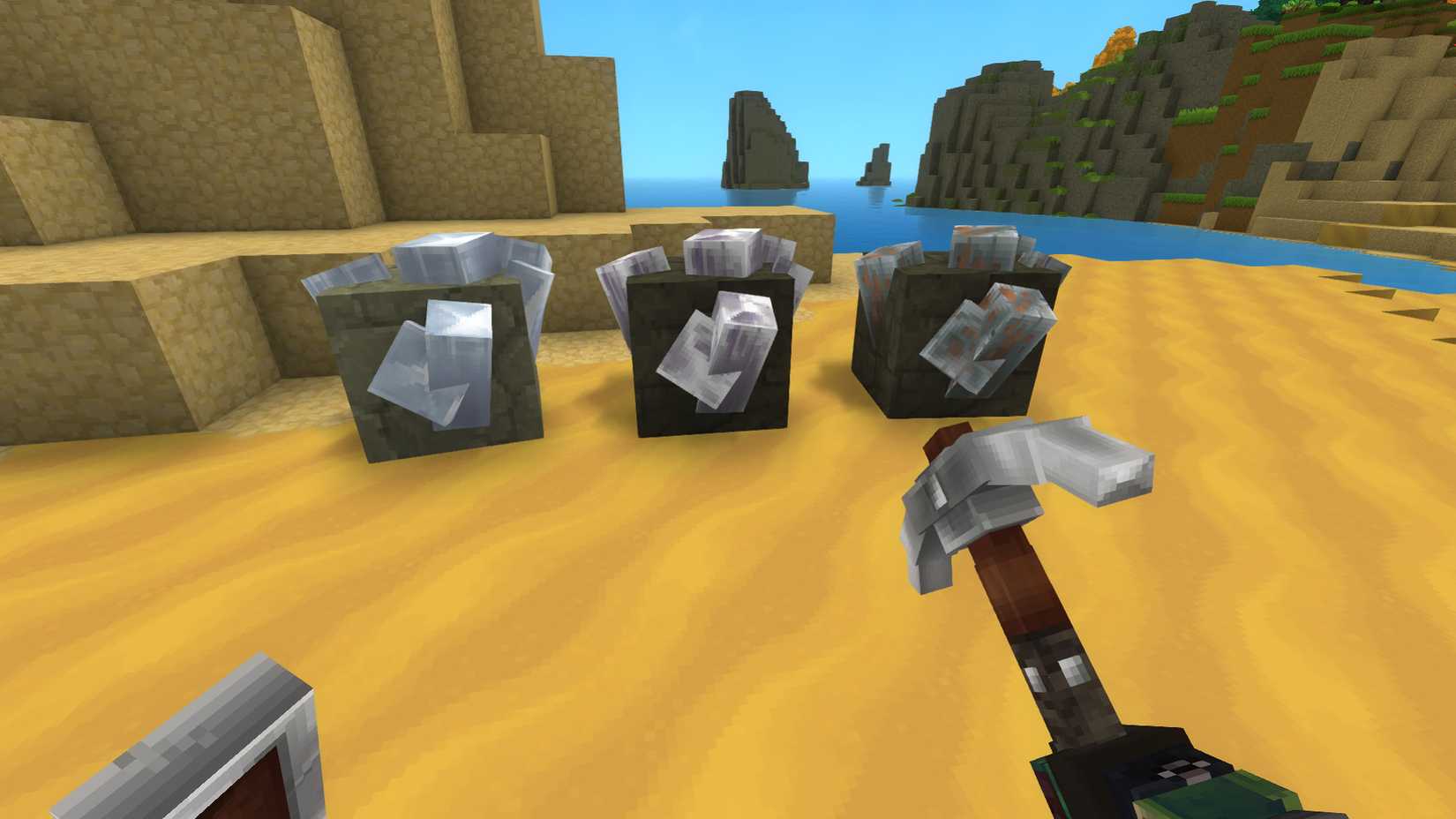 Mithril (on the Left) Silver (middle) Iron (right) differences between ores Hytale