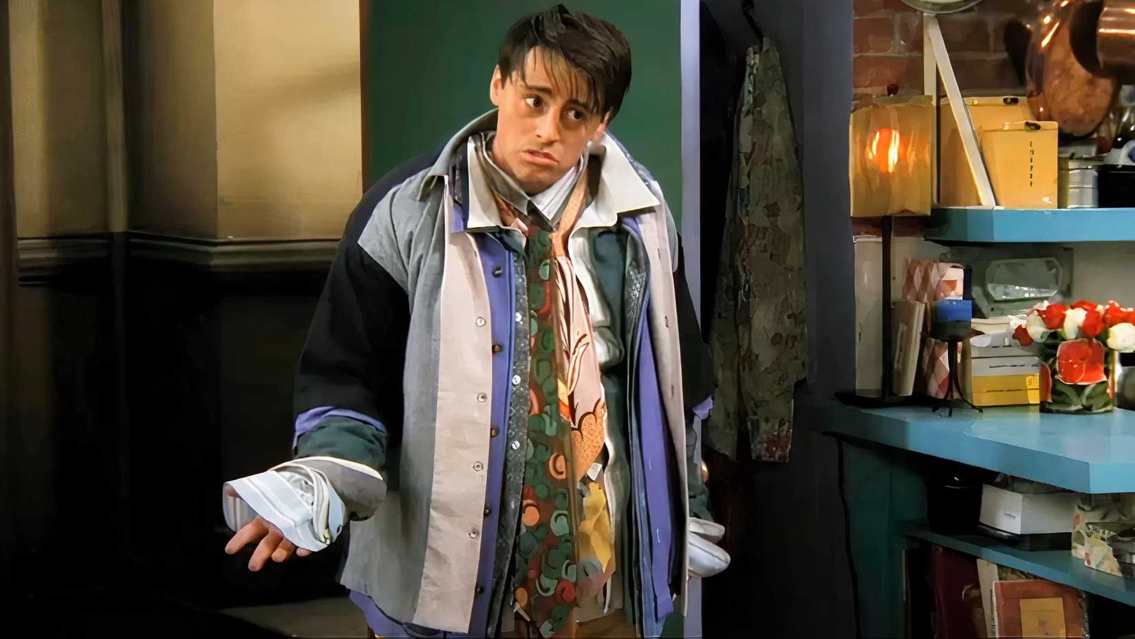 Joey dressed in Chandler's clothes in Friends.