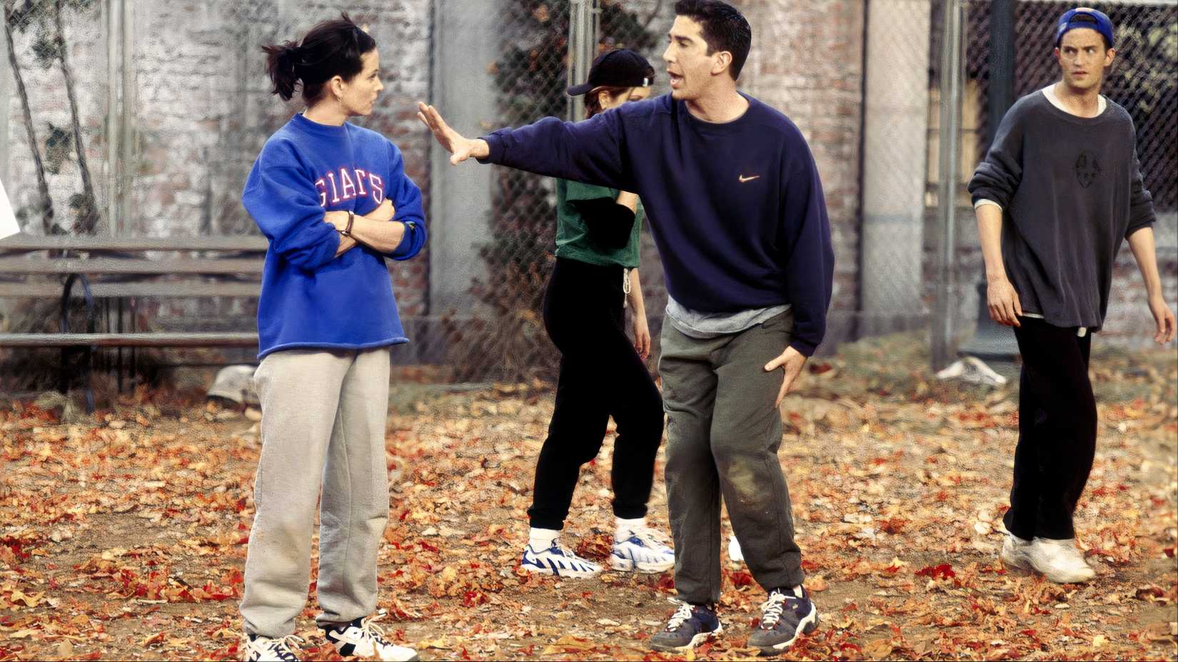 Monica Ross Chandler and Rachel play soccer in Friends.