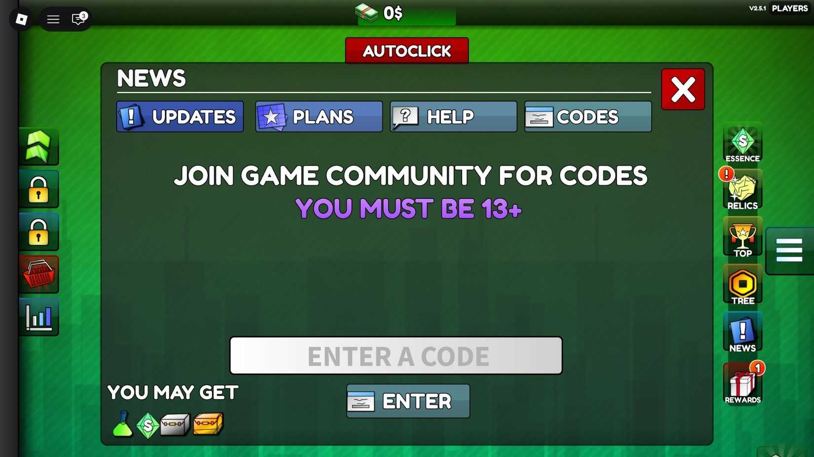 Money Clicker Inc the codes tab