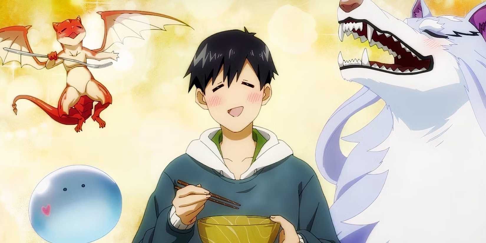 Mukoda och hans vänner äter tillsammans.