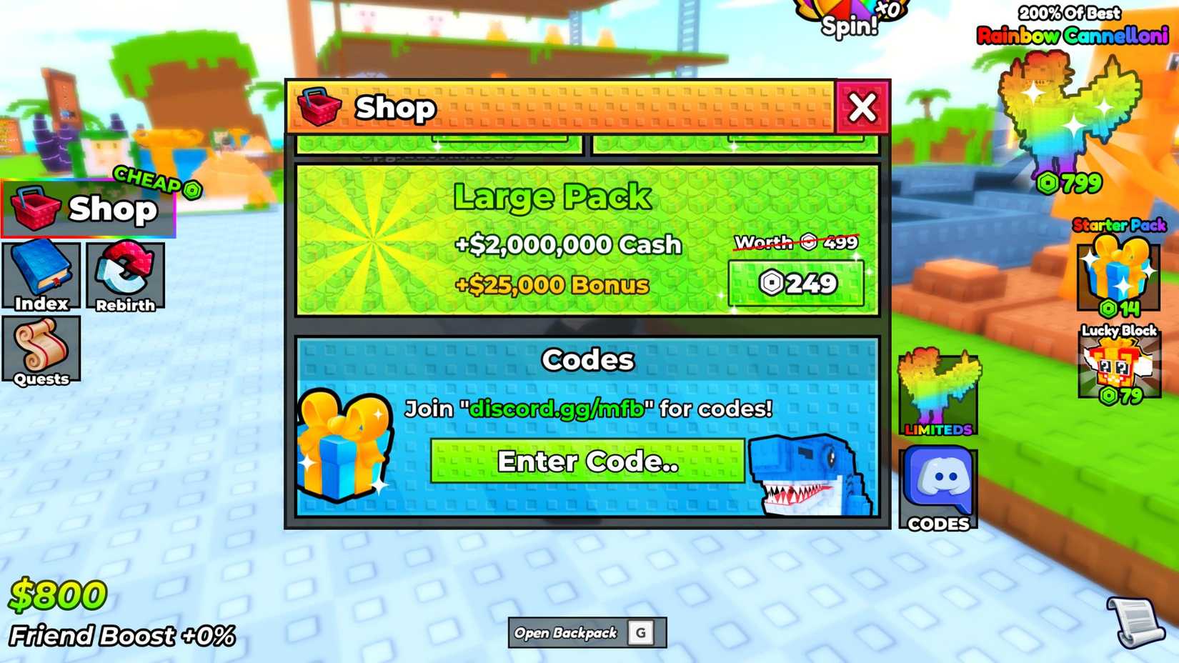 My Fishing Brainrots the codes tab