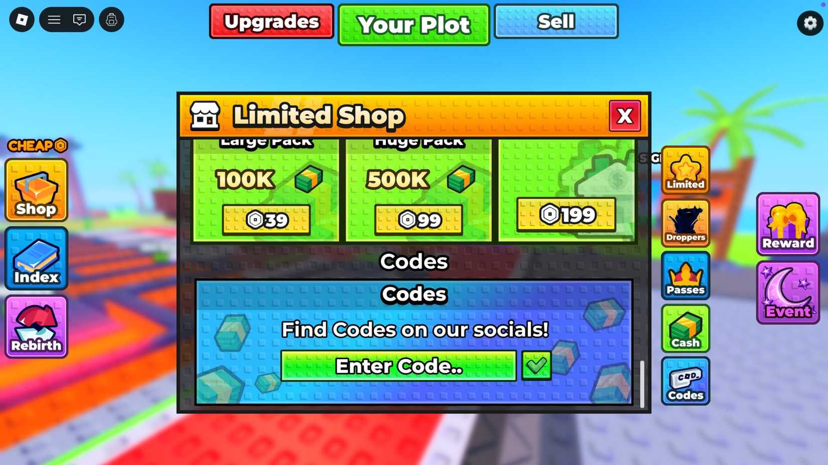 My Tycoon Farm - the codes tab