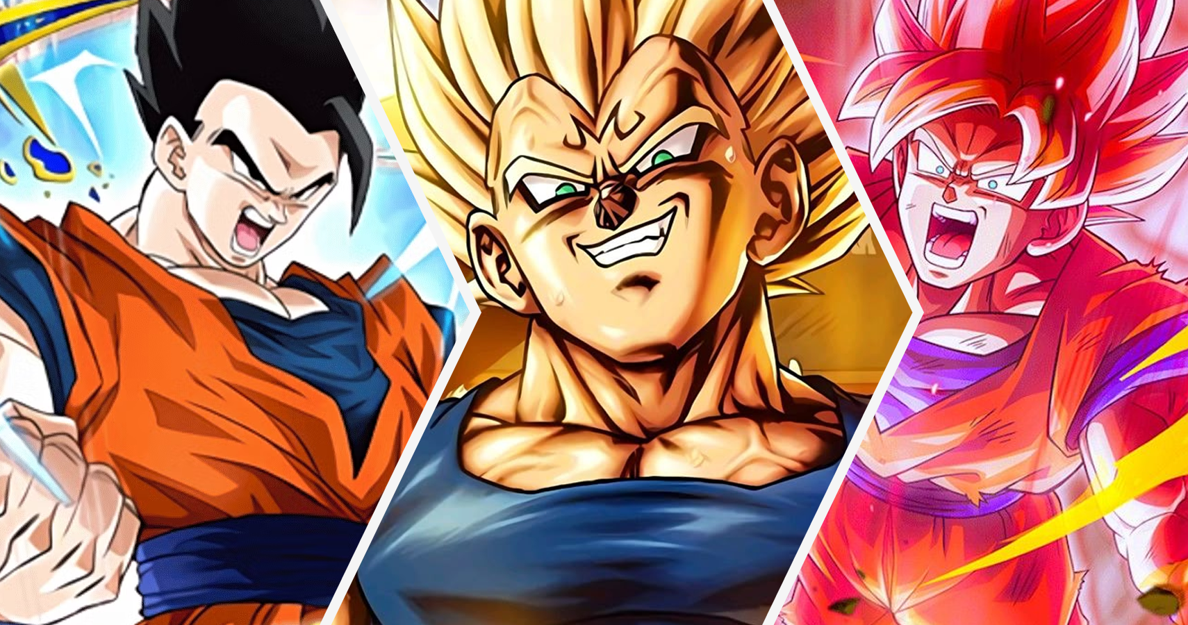 Mystic Gohan, SSJ Majin Vegeta, and Super Saiyan Kaio-Ken Goku in DBZ