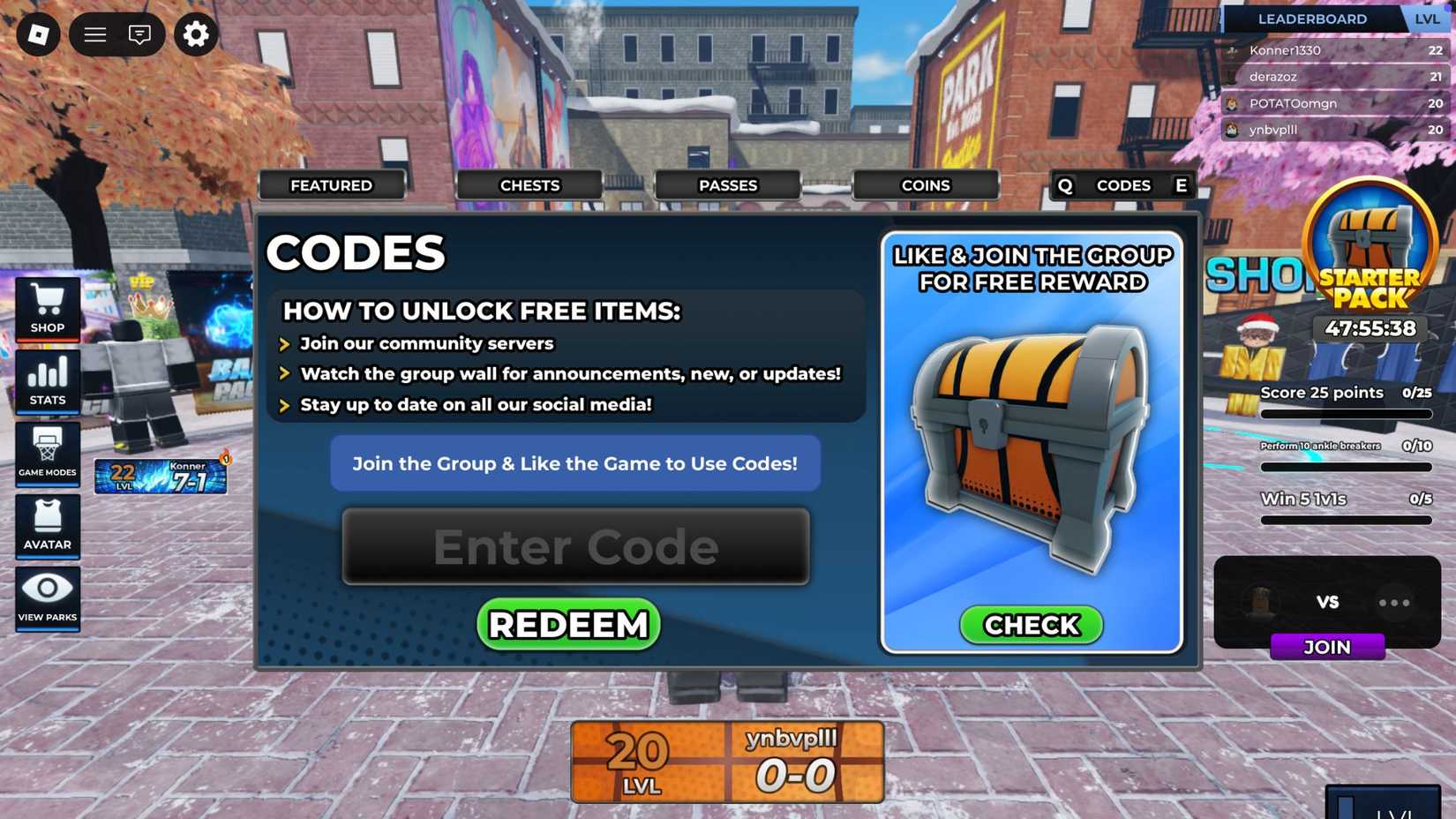 NBA Champions Basketball the codes tab