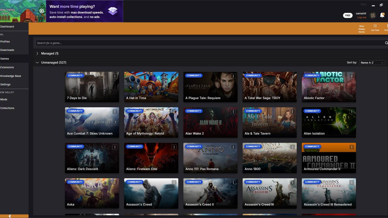 The Vortex Mod Manage app on Windows.