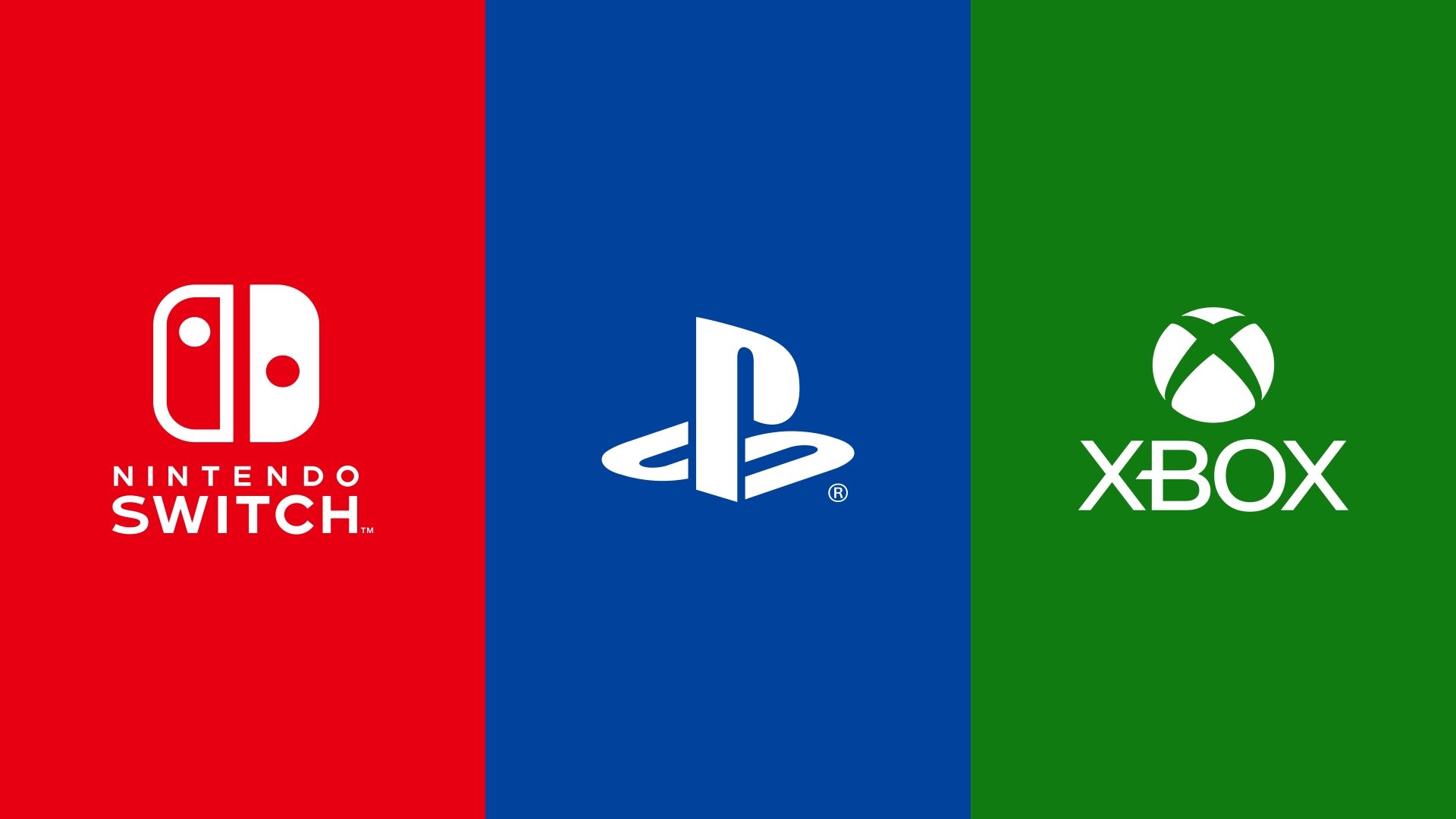 The Nintendo Switch, Playstation and Xbox logos side by side
