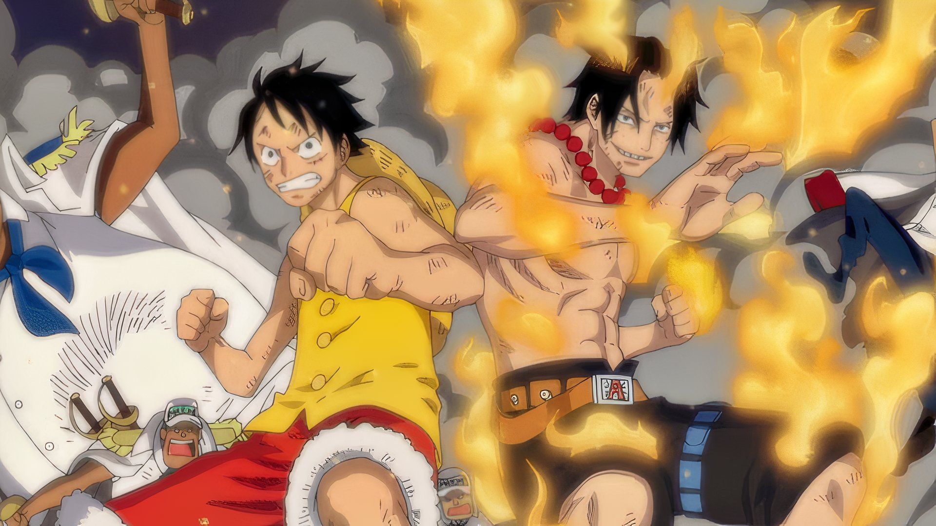 one piece luffy and ace fighting side by side