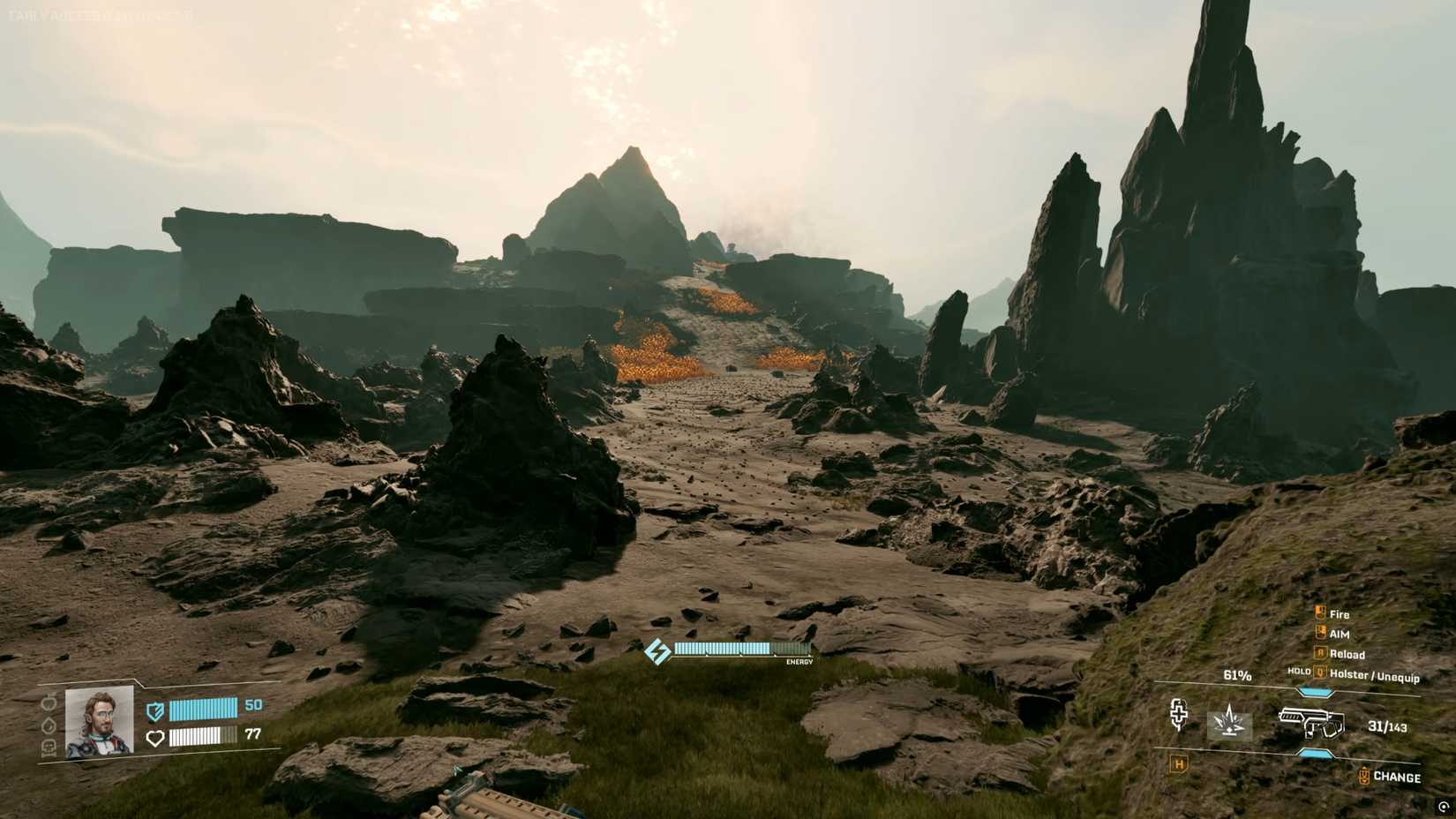 orange flora on hillside in starrupture